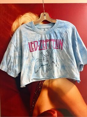 Led Zeppelin Light Blue Tie-Dye Cropped Tee